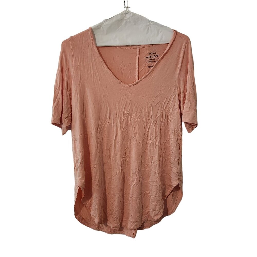 Torrid Super Soft Knits Peach V-Neck Short Sleeve Top Size 1